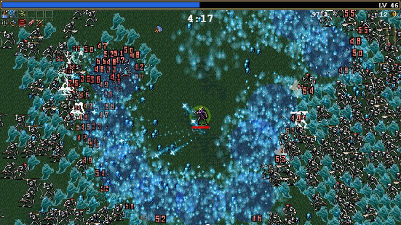 A horde of monsters in Vampire Survivors.